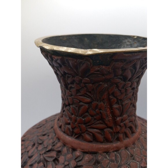 Chinese Cinnabar Vase Carved Super Rare Piece Antique 8 1/2" Tall - Picture 8 of 16
